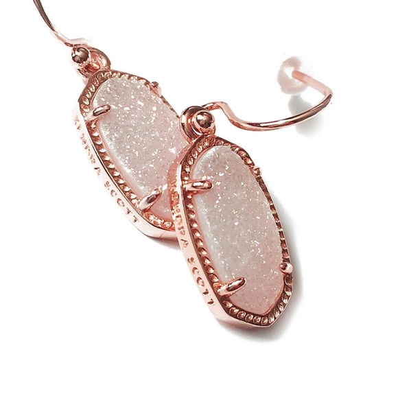 NWT Kendra Scott Lee Iridescent Drusy Quartz Rose Gold Earrings - Picture 2 of 4